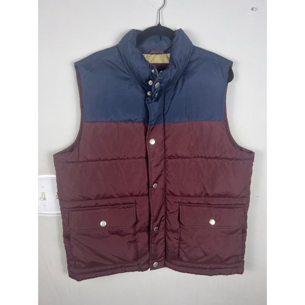 Old Navy Men’s Colorblock Puffer Vest L Raisin Arizona Burgundy Navy 90s Retro S
